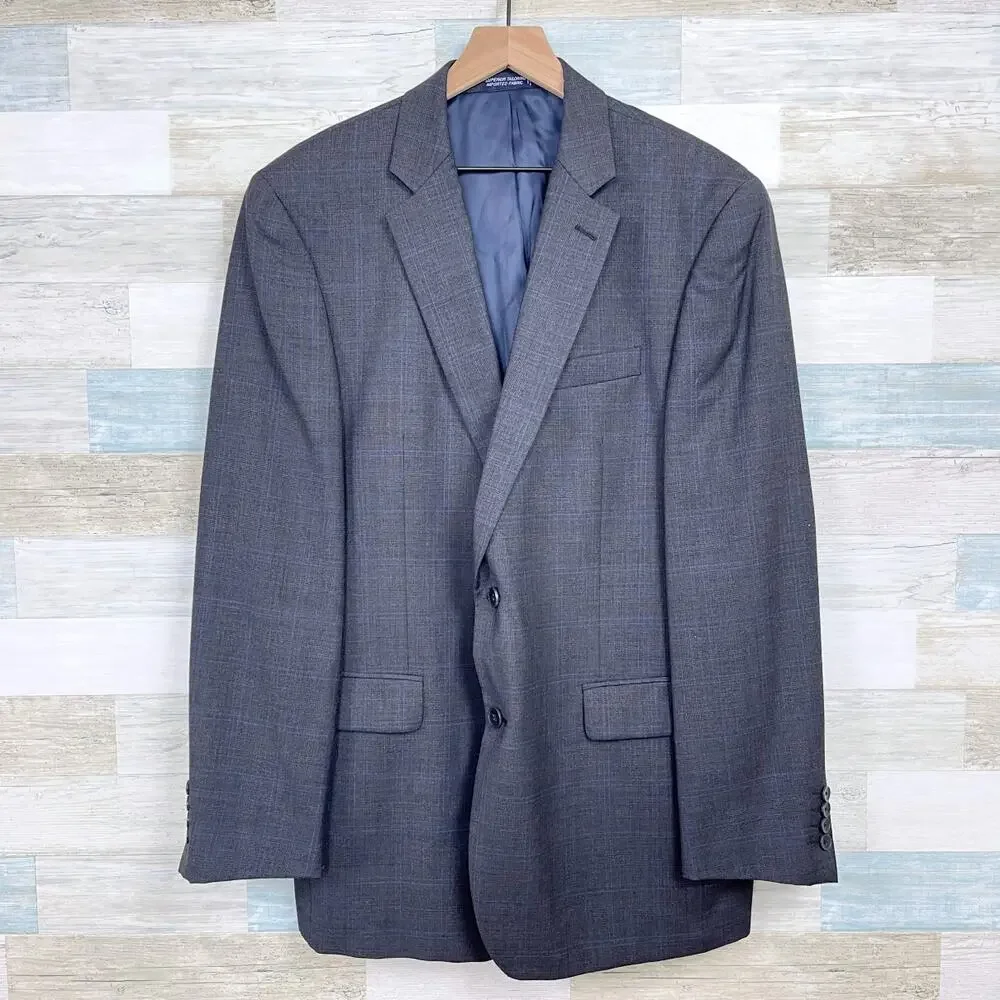 Nautica Wool Windowpane Suit Gray Two Button Mens 42L Jacket 36W Pleated Pants